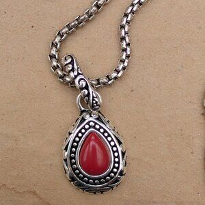 Vintage 1990's Premier Designs "Bali" Teardrop Pendant with Red Cabochon